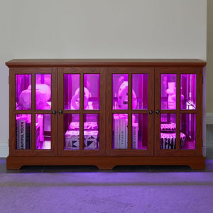 English Elm Vintage Led Curio Display Cabinet - Antique Oak Showcase With Adjustable Shelves & Bluetooth Lighting W1758P300120-GIGA