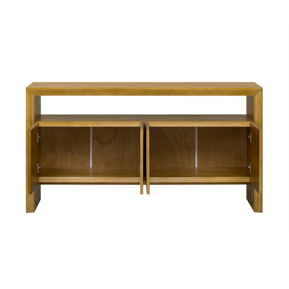 English Elm U_Style 60" Minimalist Sideboard - Durable Solid Wood Veneer Console With Open Shelf & Versatile Storage N711P289132O-GIGA