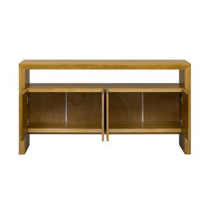 English Elm U_Style 60" Minimalist Sideboard - Durable Solid Wood Veneer Console With Open Shelf & Versatile Storage N711P289132O-GIGA