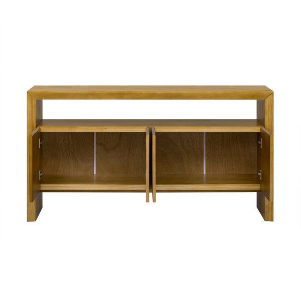 English Elm U_Style 60" Minimalist Sideboard - Durable Solid Wood Veneer Console With Open Shelf & Versatile Storage N711P289132O-GIGA
