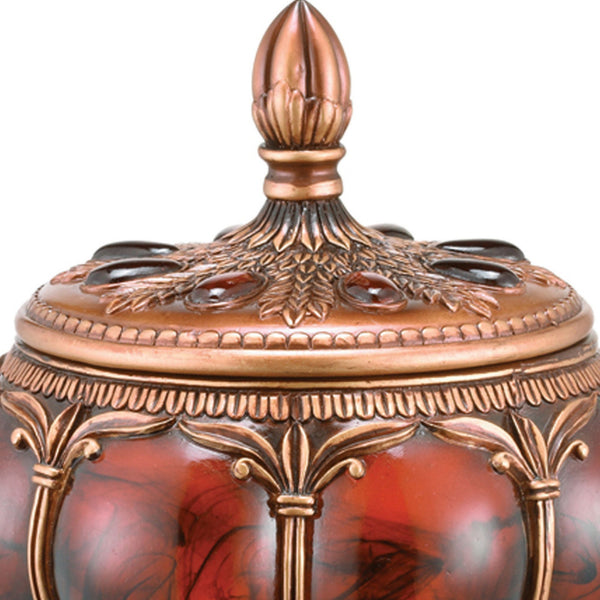 English Elm 11.5" Tall Polyresin Victorian Jewelry Box With Aged Bronze Finish & Red Marble Accent For Elegance B072116357