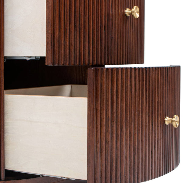English Elm Jennifer Taylor Home - Valentine Half-Moon 24" 2-Drawer Side Table in Dark Walnut Beech Wood with Fluted Detail & Gold Pulls B2719P280173