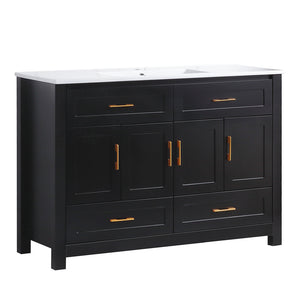 English Elm 48" Matte Black Bathroom Vanity with Ceramic Basin 8 Soft Close Storage Doors Drawers W3133S00004