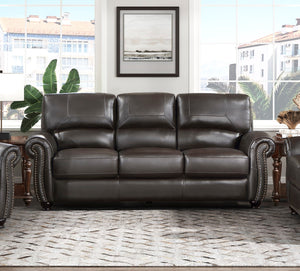English Elm Traditional Top-grain Leather Sofa Set with Nailhead Trim and Espresso Wood Legs B011S01041