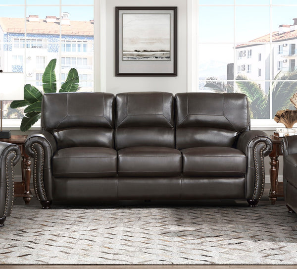 English Elm Traditional Top-grain Leather Sofa Set with Nailhead Trim and Espresso Wood Legs B011S01041