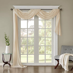 English Elm Solid Madison Park Harper Crushed Sheer Scarf 42x216" Cream Textured Lightweight Draping Elegance B03598170