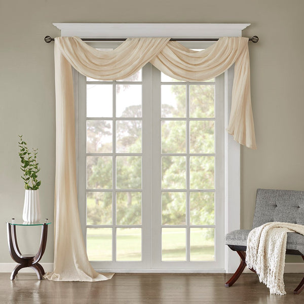 English Elm Solid Madison Park Harper Crushed Sheer Scarf 42x216" Cream Textured Lightweight Draping Elegance B03598170