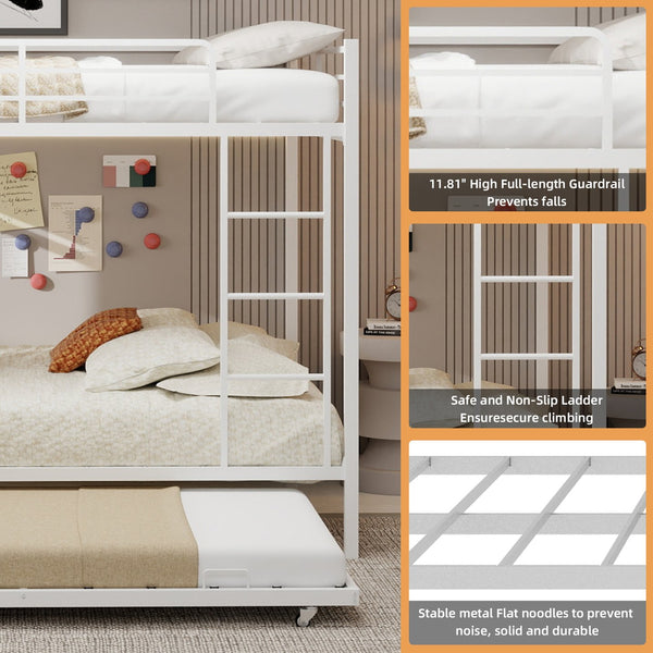 English Elm Durable Iron Bunk Bed With Trundle And Safety Rails, Modern Design For Kids & Guests, Easy Assembly W1935P360863