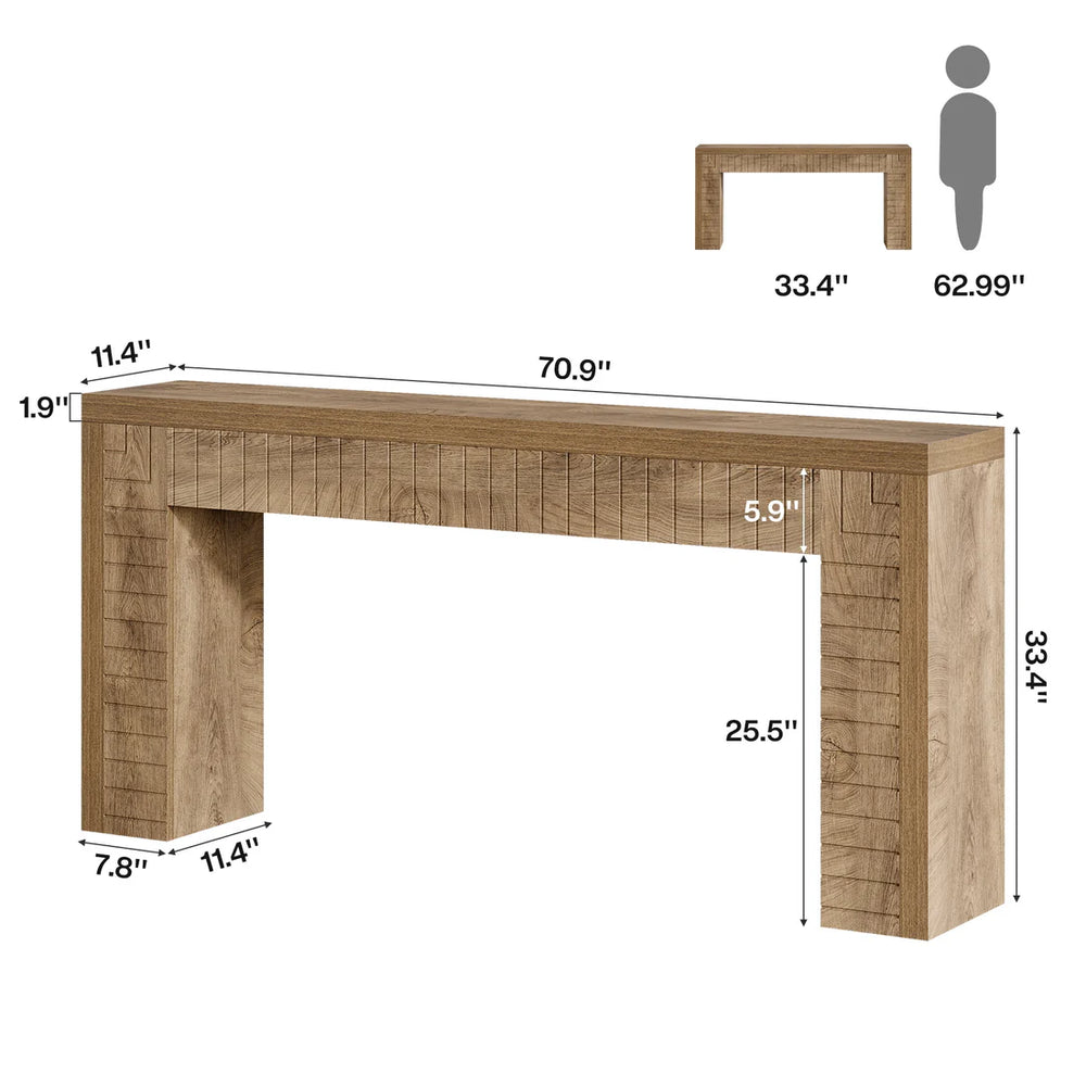 English Elm 2-tier Industrial Console Table Rustic Wood and Black Metal Frame Entryway Sofa T3971P461109