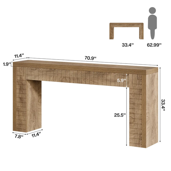 English Elm 2-tier Industrial Console Table Rustic Wood and Black Metal Frame Entryway Sofa T3971P461109