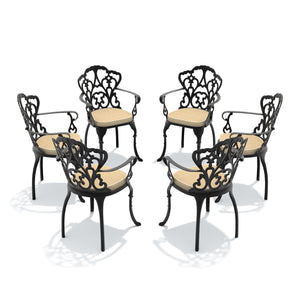 English Elm Cast Aluminum Outdoor Dining Chairs Set of Four with Carved Relief and Weather Resistant Frame W1710S00509
