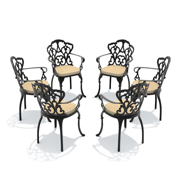 English Elm Cast Aluminum Outdoor Dining Chairs Set of Four with Carved Relief and Weather Resistant Frame W1710S00509