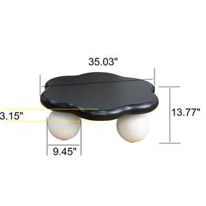 English Elm 35" Cloud Shaped Mdf Coffee Table Sculptural Round Top with Spherical Legs for Modern Living Black White W1435S00029