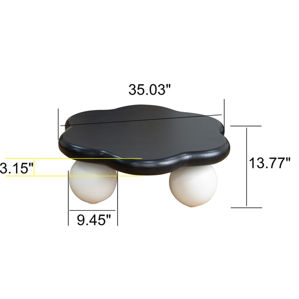 English Elm 35" Cloud Shaped Mdf Coffee Table Sculptural Round Top with Spherical Legs for Modern Living Black White W1435S00029