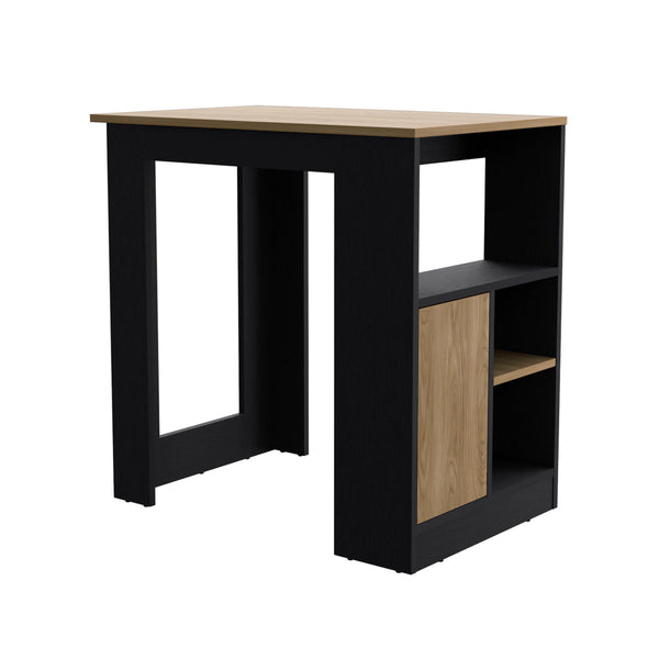 English Elm Kitchen Island 36" H with 36.2" Countertop, 3 Open Shelves & Push-to-Open Cabinet, Black/Natural Oak Durable Blend B097P221381
