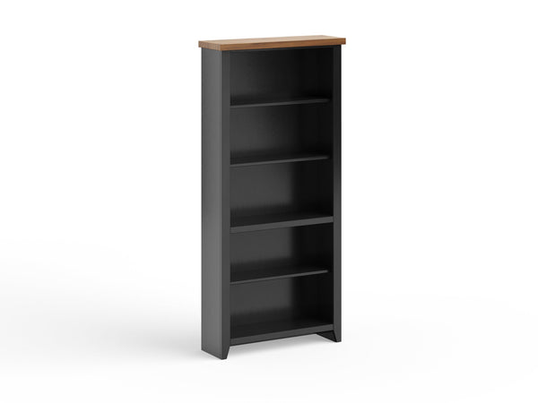 English Elm 72 72 inch High 5-Shelf Bookcase Black & Whiskey Two-Tone Finish, Farmhouse Style, Fully Assembled B108P160152