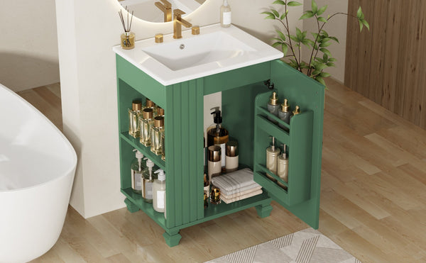 English Elm Christopher Knight Home® - 24" Retro Bathroom Vanity with Ceramic Sink, Solid Wood Frame, Soft-Close Door, Ample Storage Green N759P293645F