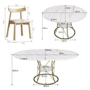 English Elm 43 Inch Foldable Mdf Dining Set with Pu Cushioned Solid Wood Chairs Space Saving White W2700S00139