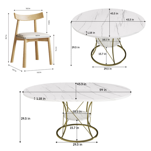 English Elm 43 Inch Foldable Mdf Dining Set with Pu Cushioned Solid Wood Chairs Space Saving White W2700S00139