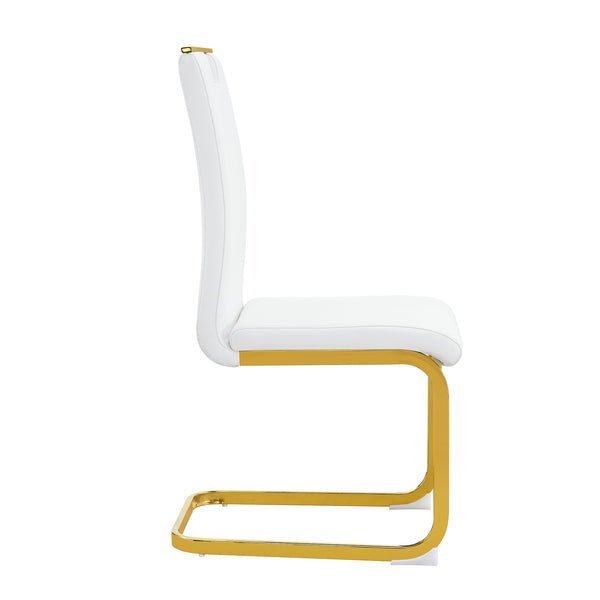 English Elm Modern Cantilever Gold Frame Pu Leather Dining Chairs Glam Set of Four W3875P372970