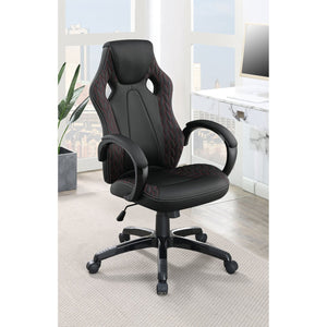 English Elm Norset Black Leatherette Office Chair with Herringbone Pattern, Red Stitching, Adjustable Comfort B062P333398