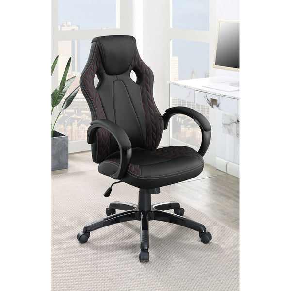 English Elm Norset Black Leatherette Office Chair with Herringbone Pattern, Red Stitching, Adjustable Comfort B062P333398