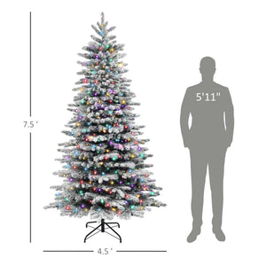 English Elm 7.5ft Snow Flocked Pine Artificial Tree with 500 Dual Mode Led Lights and Remote T3971P401131