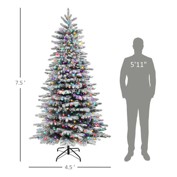 English Elm 7.5ft Snow Flocked Pine Artificial Tree with 500 Dual Mode Led Lights and Remote T3971P401131