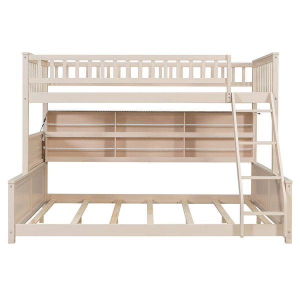 English Elm Twin Xl Over Queen Bunk Bed with Led Lighting Shelving and Pegboard Pinewood Frame Beige LT000280AAA