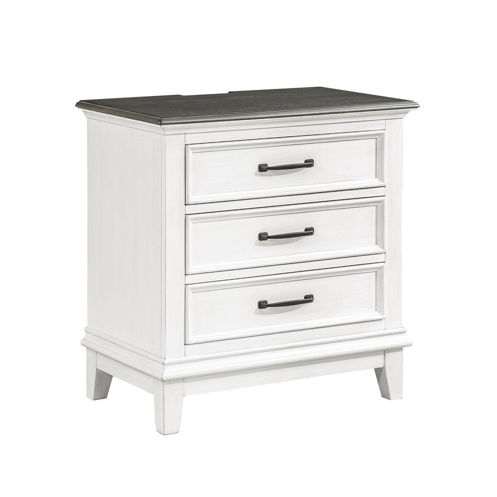 English Elm Classic Farmhouse 3-Drawer Nightstand Antique White & Dark Brown with USB Power Outlet, Rustic Charm and Durable Wood Storage B011P342765
