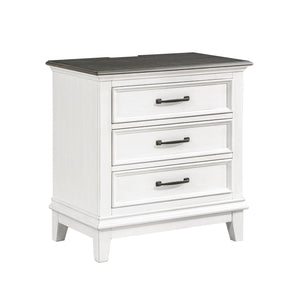 English Elm Classic Farmhouse 3-Drawer Nightstand Antique White & Dark Brown with USB Power Outlet, Rustic Charm and Durable Wood Storage B011P342765