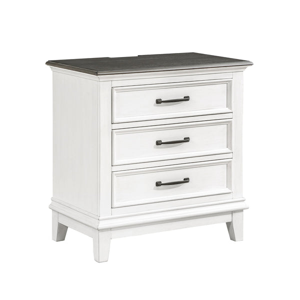 English Elm Classic Farmhouse 3-Drawer Nightstand Antique White & Dark Brown with USB Power Outlet, Rustic Charm and Durable Wood Storage B011P342765
