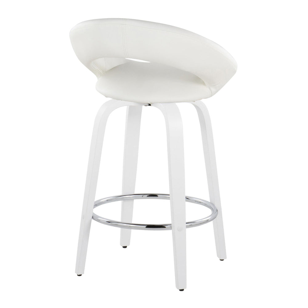 English Elm Fixed-height Swivel Counter Stools with Faux Leather Seats and Chrome Footrest Set of 2 White B202S01842