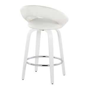 English Elm Fixed-height Swivel Counter Stools with Faux Leather Seats and Chrome Footrest Set of 2 White B202S01842