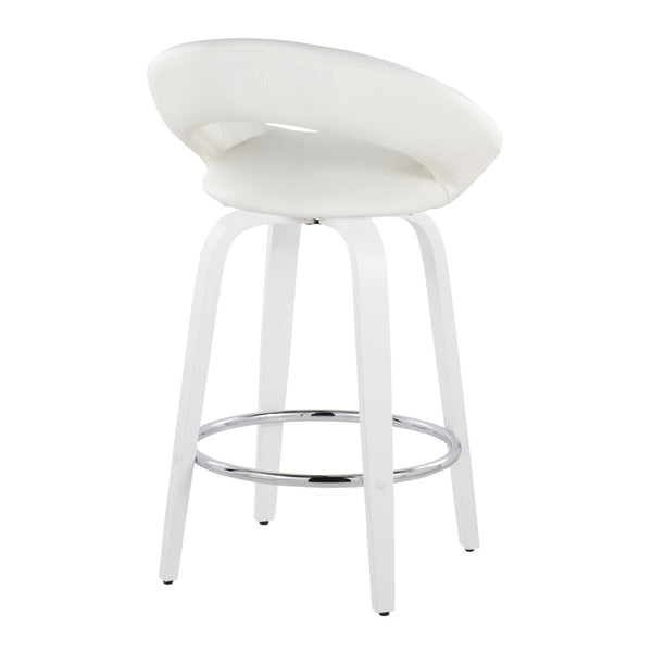 English Elm Fixed-height Swivel Counter Stools with Faux Leather Seats and Chrome Footrest Set of 2 White B202S01842