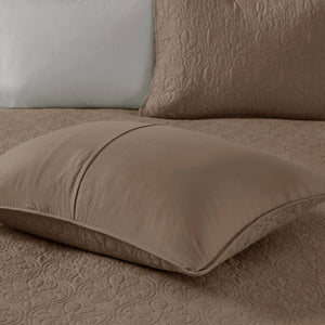 JLA Home Madison Park - 3 Piece Reversible Bedspread Set with Quilted Stitch Texture, Prewashed Cotton Fill & Antimicrobial Protection Mocha MP13-6498