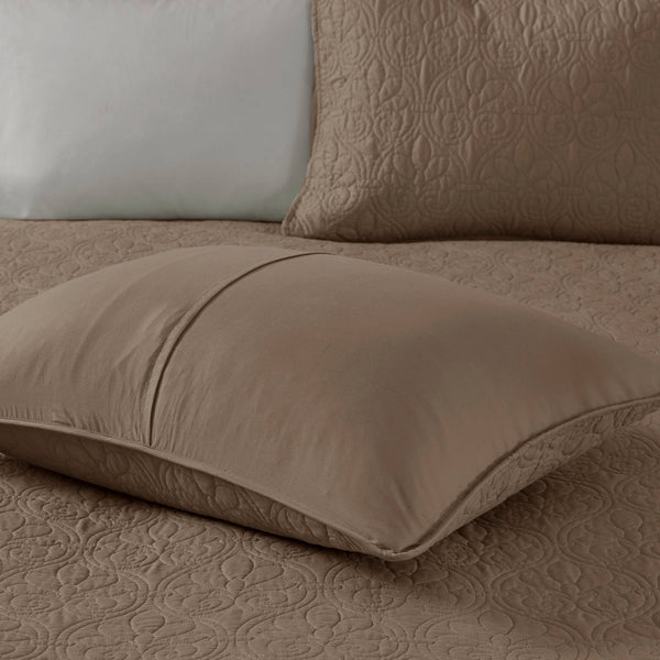 JLA Home Madison Park - 3 Piece Reversible Bedspread Set with Quilted Stitch Texture, Prewashed Cotton Fill & Antimicrobial Protection Mocha MP13-6498