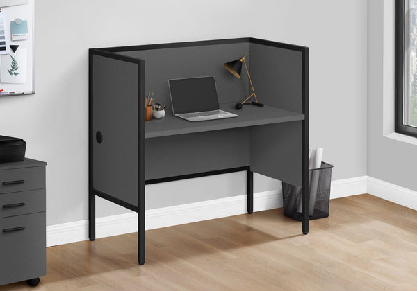 English Elm Office 48" Cubicle Desk Grey Laminate with Black Metal Frame, Privacy Panel & Cable Management B2710P219928