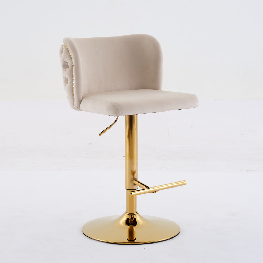 English Elm A&A Velvet Tufted Swivel Barstool with Ergonomic Back and Gold-Plated 17.7" Base, Set of 2 Beige W1143P204045