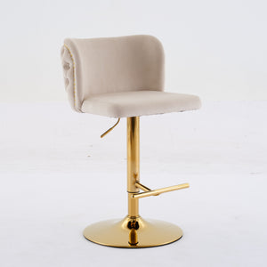 English Elm A&A Velvet Tufted Swivel Barstool with Ergonomic Back and Gold-Plated 17.7" Base, Set of 2 Beige W1143P204045