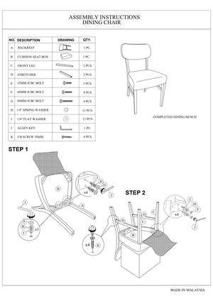 English Elm Natural Wood Grain Set of 2 Dining Chairs with Solid Rubberwood Frame, Fabric Cushions, Open Back Design B011P193979
