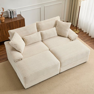 English Elm Double Chaise Sectional Sofa with Corduroy Upholstery Usb Charging and Storage Ottomans W2606P317518