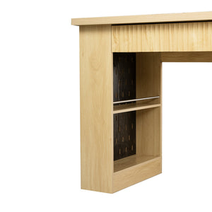 English Elm 55" Fluted White Computer Desk with Power Outlet Pegboard Cabinet and Keyboard Tray W2917P396017