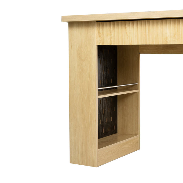 English Elm 55" Fluted White Computer Desk with Power Outlet Pegboard Cabinet and Keyboard Tray W2917P396017