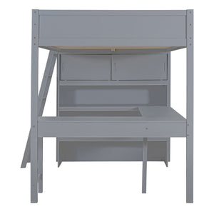 English Elm Full Size Loft Bed with Built-in Desk and Shelving for Kids or Teen Bedrooms LT000802AAE