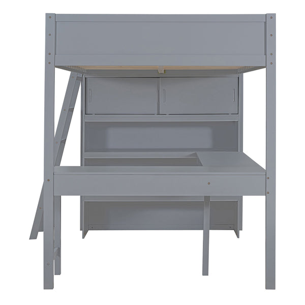 English Elm Full Size Loft Bed with Built-in Desk and Shelving for Kids or Teen Bedrooms LT000802AAE