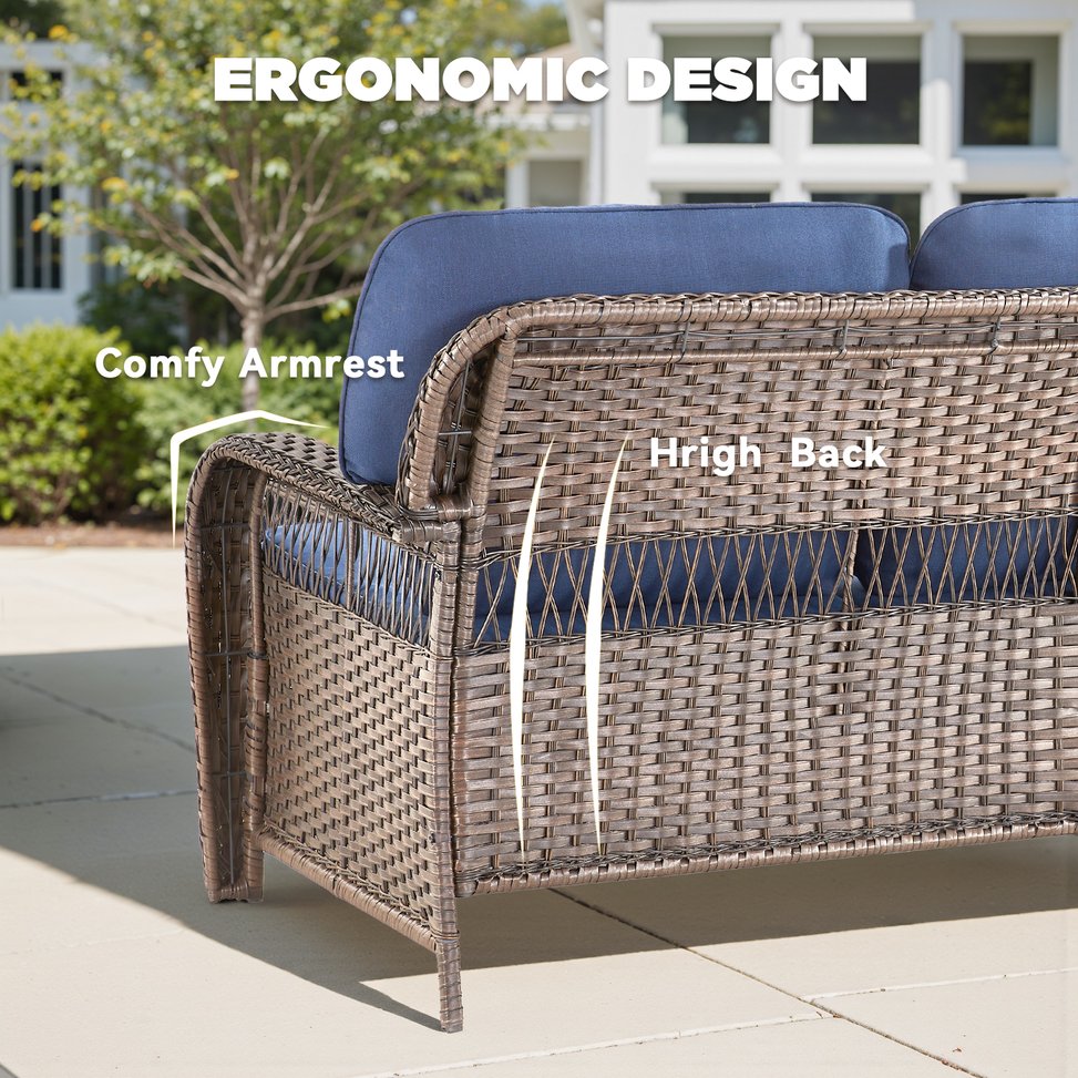 English Elm 75.2" Outdoor Pe Wicker Patio Sofa with T-back Cushions and Rust-resistant Steel Frame T3773P418416