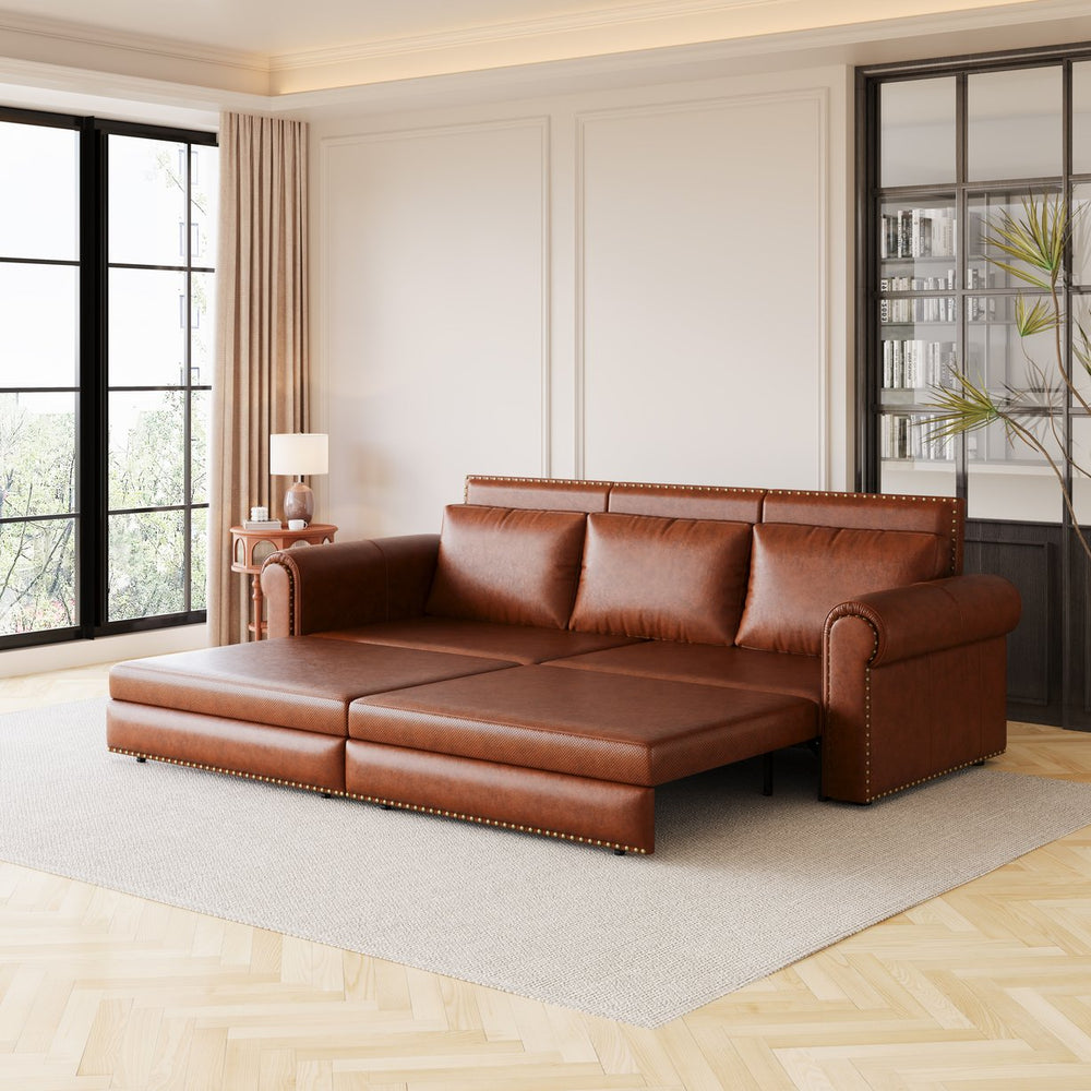 English Elm Chesterfield Velvet King Sleeper Sofa with Nailhead Trim and Rolled Arms for Living Room W1885S00359