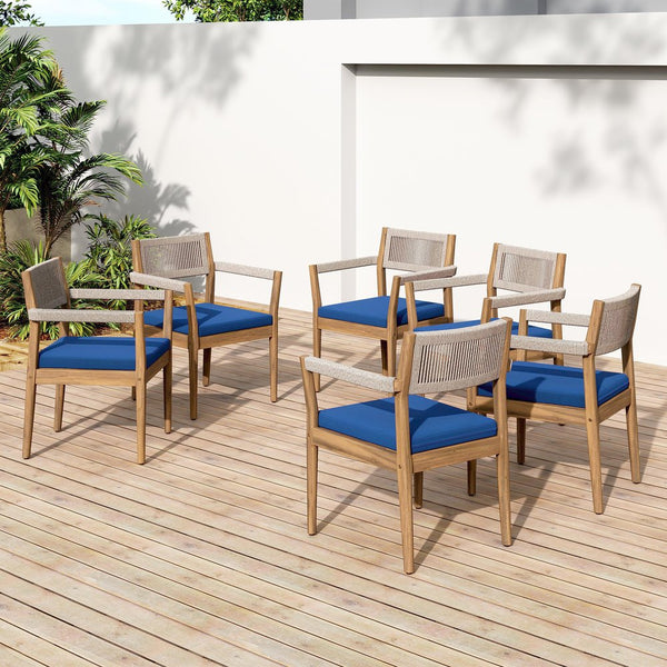 English Elm Christopher Knight Home® - Braided Acacia Wood Outdoor Dining Chairs Set Of 4 – Stylish Teak Finish With Navy Cushions & Rope N770P286668N004
