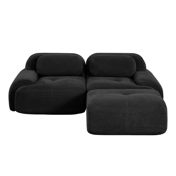 English Elm 82'' Modular L-shaped Sectional Sofa Corduroy Upholstery Curved Arms for Living Rooms Black W714S01273
